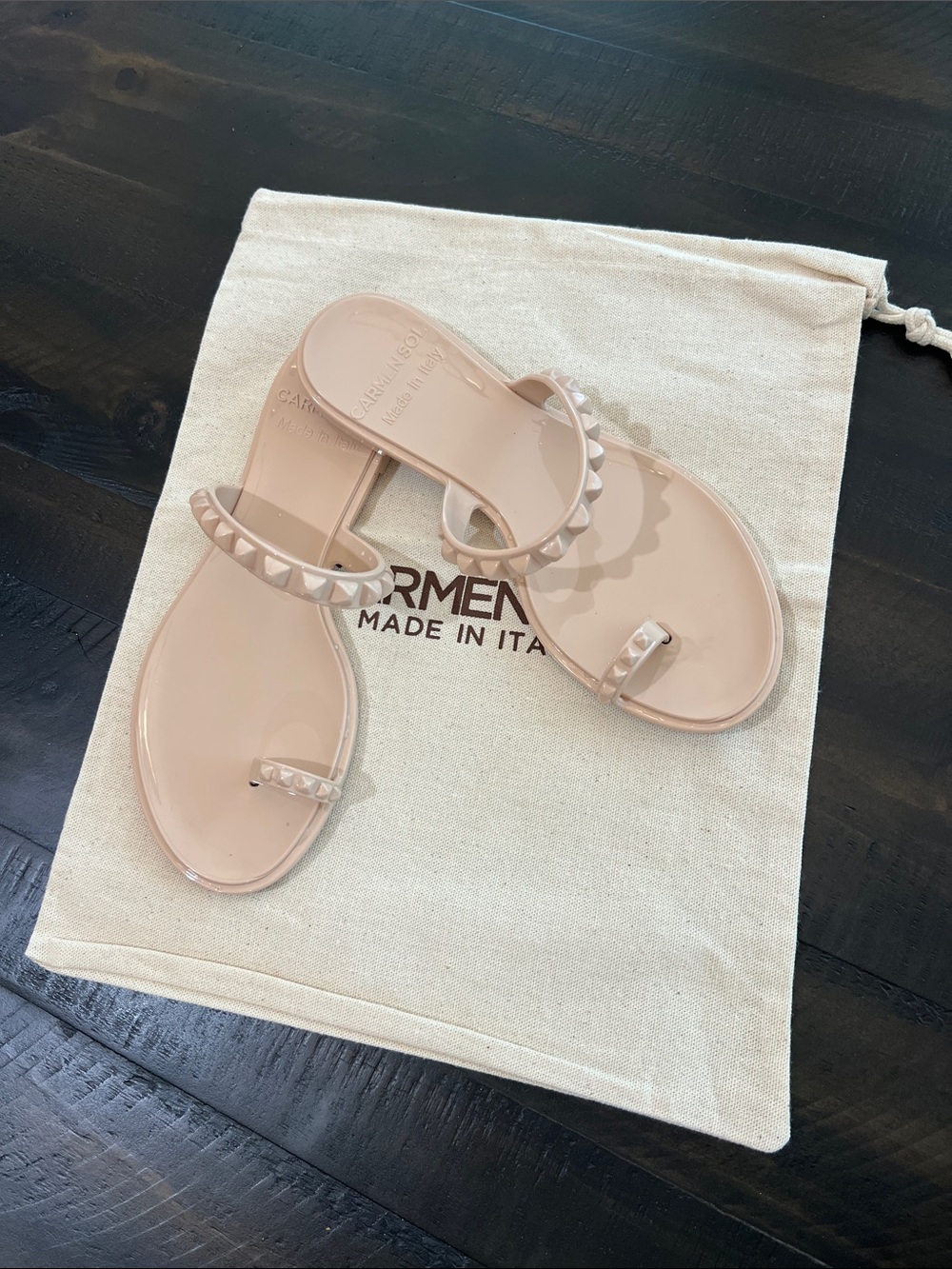 Women’s Carmen Sole Studded Jelly Toe-Loop Sandals in Nude